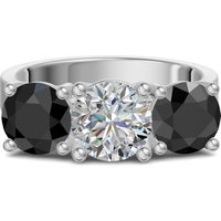 Anillo de Compromiso Open Arms Corte Redondo 2.50 Quilates con Diamante Blanco de Laboratorio y Negros Oro Blanco 585 (14K)