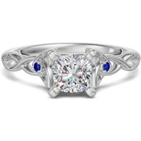 Anillo de Compromiso Corte Cojín 1.00 ct Celtic Knot - Zafiro - Diamante Natural Oro Blanco 585 (14K)