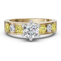 Anillo de Compromiso Diamond Diva Corte Redondo 1.50 Quilates - Canary - Diamante Natural Oro Amarillo 585 (14K)