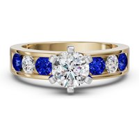 Anillo de Compromiso Diamond Diva Corte Redondo 3.00 Quilates - Zafiro - Diamante de Laboratorio Oro Amarillo 585 (14K)