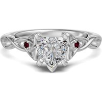 Anillo de Compromiso Corte Corazón 1.25 ct Celtic Knot - Rubí - Diamante de Laboratorio Oro Blanco 585 (14K)