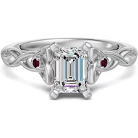 Anillo de Compromiso Corte Esmeralda 3.00 ct Celtic Knot - Rubí - Diamante Natural Oro Blanco 585 (14K)
