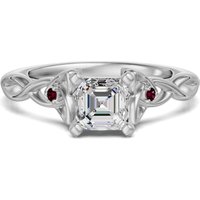 Anillo de Compromiso Corte Asscher 3.00 ct Celtic Knot - Rubí - Diamante de Laboratorio Oro Blanco 585 (14K)