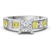 Anillo de Compromiso Diamond Diva Corte Princesa 3.00 Quilates - Canary - Diamante Natural Oro Blanco 585 (14K)