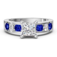 Anillo de Compromiso Diamond Diva Corte Princesa 2.50 Quilates - Zafiro - Diamante de Laboratorio Platino 950