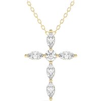 Colgante Cruz Corte Redondo & Marquesa 0.50 ct Diamante de Laboratorio Oro Amarillo 585 Oro Amarillo 585