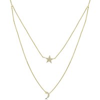 Collar Doble Estrella y Luna 0.08 ct Diamante Natural Oro Amarillo 585 (14K)