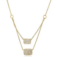Collar de Doble Cadena con Cuadrados Diamante Natural Oro Amarillo 585 (14K)