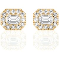 Pendientes de Botón con Halo de Corte Esmeralda East-West 2.00 ct Oro Amarillo 585 (14K)