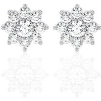 Pendientes de Botón Halo con Diseño Floral 2.00 ct Diamante de Laboratorio Oro Blanco 585 (14K)