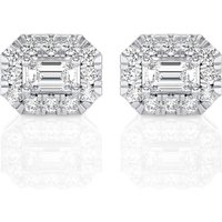 Pendientes de Botón con Halo de Corte Esmeralda East-West 1.00 ct Oro Blanco 585 (14K)