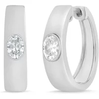 Aros Audaces 18 mm con Ovalo Central 0.50 Quilates Diamante de Laboratorio Oro Blanco 585 (14K)