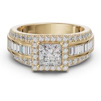 Anillo de Compromiso Halo de Corte Princesa Acentuado con Baguettes 1.50 ct Diamante Natural Oro Amarillo 750 (18K)