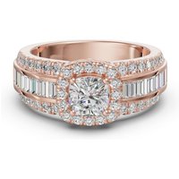 Anillo de Compromiso Halo de Corte Cojín Acentuado con Baguettes 2.00 ct Diamante Natural Oro Rosa 585 (14K)