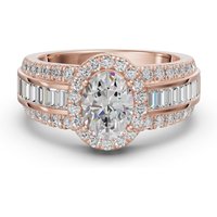 Anillo de Compromiso Halo de Corte Ovalado Acentuado con Baguettes 2.50 ct Diamante de Laboratorio Oro Rosa 585 (14K)