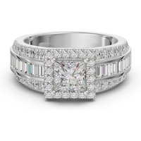 Anillo de Compromiso Halo de Corte Princesa Acentuado con Baguettes 1.00 ct Diamante de Laboratorio Oro Blanco 750 (18K)