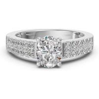 Anillo de Compromiso de 2 Filas Estrechadas Corte Ovalado 2.50 ct Diamante Natural Oro Blanco 585 (14K)
