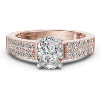 Anillo de Compromiso de 2 Filas Estrechadas Corte Ovalado 2.00 ct Diamante de Laboratorio Oro Rosa 750 (18K)