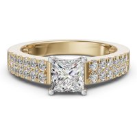 Anillo de Compromiso de 2 Filas Estrechadas Corte Princesa 2.50 ct Diamante de Laboratorio Oro Amarillo 585 (14K)