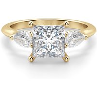 Anillo de Compromiso Clásico Princesa 1.50 ct con Piedras de Pera Diamante Natural Oro Amarillo 750 (18K)