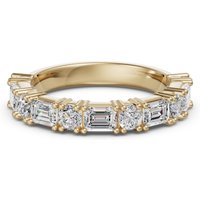 Anillo Media Eternidad Scallop Set con Corte Redondo y Esmeralda 3.00 mm Diamante de Laboratorio Oro Amarillo 585 (14K)