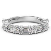 Anillo Media Eternidad Scallop Set con Corte Redondo y Esmeralda 3.00 mm Diamante de Laboratorio Oro Blanco 585 (14K)