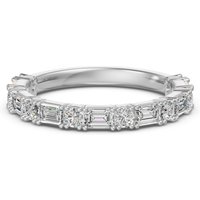 Anillo Media Eternidad Scallop Set con Corte Redondo y Esmeralda 2.50 mm Diamante de Laboratorio Oro Blanco 585 (14K)