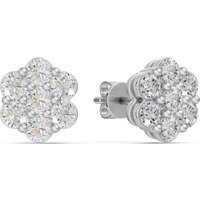 Pendientes en Racimo con Corte Redondo 1.00 Quilate Diamante de Laboratorio Oro Blanco 585 (14K)