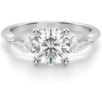 Anillo de Compromiso Clásico Corte Redondo 2.00 ct con Piedras de Pera Diamante de Laboratorio Oro Blanco 585 (14K)