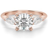 Anillo de Compromiso Clásico Corte Redondo 3.00 ct con Piedras de Pera Diamante de Laboratorio Oro Rosa 750 (18K)