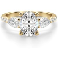 Anillo de Compromiso Acentuado Corte Ovalado 0.75 ct con Piedras de Pera Diamante Natural Oro Amarillo 750 (18K)