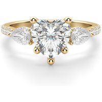 Anillo de Compromiso Acentuado Corazón 2.00 ct con Piedras de Pera Diamante Natural Oro Amarillo 750 (18K)