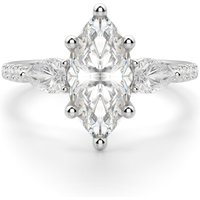 Anillo de Compromiso Acentuado Marquesa 1.75 ct con Piedras de Pera Diamante de Laboratorio Oro Blanco 585 (14K)