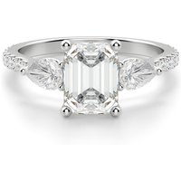 Anillo de Compromiso Acentuado Esmeralda 1.50 ct con Piedras de Pera Diamante de Laboratorio Oro Blanco 585 (14K)