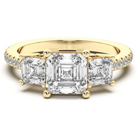 Anillo de Compromiso de Tres Piedras Acentuado Asscher 3.00 ct Diamante Natural Oro Amarillo 585 (14K)