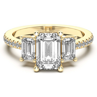 Anillo de Compromiso de Tres Piedras Acentuado Esmeralda 1.75 ct Diamante Natural Oro Amarillo 750 (18K)