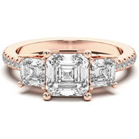 Anillo de Compromiso de Tres Piedras Acentuado Asscher 2.00 ct Diamante de Laboratorio Oro Rosa 750 (18K)
