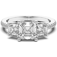 Anillo de Compromiso de Tres Piedras Acentuado Asscher 1.25 ct Diamante de Laboratorio Platino 950