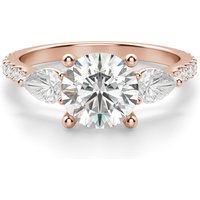 Anillo de Compromiso Acentuado Corte Redondo 0.75 ct con Piedras de Pera Diamante Natural Oro Rosa 750 (18K)