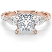 Anillo de Compromiso Acentuado Princesa 0.75 ct con Piedras de Pera Diamante Natural Oro Rosa 750 (18K)