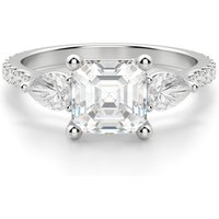 Anillo de Compromiso Acentuado Asscher 3.00 ct con Piedras de Pera Diamante Natural Oro Blanco 750 (18K)