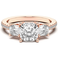 Anillo de Compromiso de Tres Piedras Acentuado Cojín 3.00 ct Diamante Natural Oro Rosa 750 (18K)