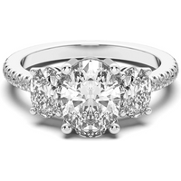 Anillo de Compromiso de Tres Piedras Acentuado Corte Ovalado 0.75 ct Diamante Natural Platino 950