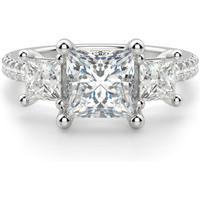Anillo de Compromiso de Tres Piedras Acentuado Princesa 1.00 ct Diamante Natural Oro Blanco 750 (18K)