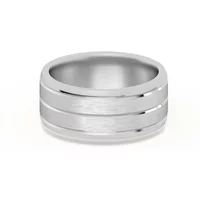 Klasyczna Beveled Comfort Fit Satenowa Męska Obrączka Ślubna 585 Białe Złoto (14K) 8 MM