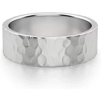 Hammered Flat Męska Obrączka Ślubna 6 MM 585 Białe Złoto (14K)