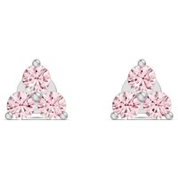 Klastrowe Napichovacie Kolczyki z Trzema Kamieniami - Rose - 585 Białe Złoto (14K)