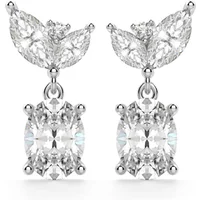 Camellia Owalne Kolczyki Wiszące 14K Białe Złoto Laboratoryjny Diament