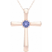 Wisiorek Krzyż z Tanzanitem 0.50 ct Srebro Różowo-Pozłacane