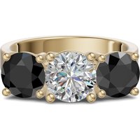 Okrągły Pierścionek Zaręczynowy Open Arms 2.50 ct z Czarnymi Diamentami i Białym Naturalnym 585 Żółte Złoto